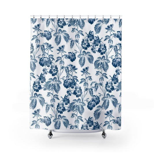 Blue Shower Curtain, Floral Shower Curtain, Blue Bathroom, Blue White Decor, White Shower Curtain, Vintage Floral, Vintage Bathroom