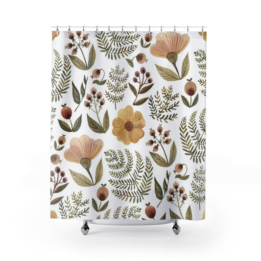 Plant Shower Curtain, Boho Shower Curtain, Floral Curtain, Plant Watercolor, Floral Watercolor, White Shower Curtain, Nature Bathroom Decor