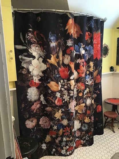 Black Shower Curtain, Black Bathroom, Flower Bathroom, Vintage Bathroom, Flower Shower Curtain, Art Shower Curtain, Bathroom Curtain