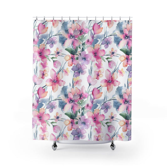Pink Shower Curtain, Floral Curtain, Floral Watercolor, Plant Shower Curtain, Spring Decor, Floral Decor, Pink Bathroom, Floral Bathroom