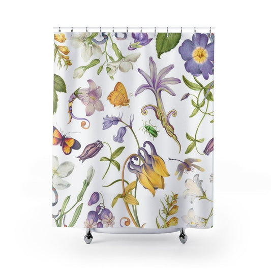 Purple Shower Curtain, Yellow Shower Curtain, Plant Shower Curtain, Butterfly Decor, Floral Shower Curtain, Purple Bathroom, Nature Bathroom