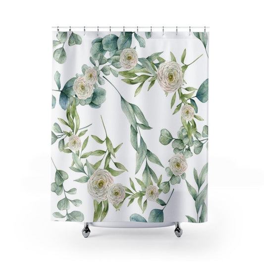 Plant Shower Curtain, Green Shower Curtain, Nature Decor, Floral Curtain, Plant Watercolor, White Shower Curtain, Plant Home Decor