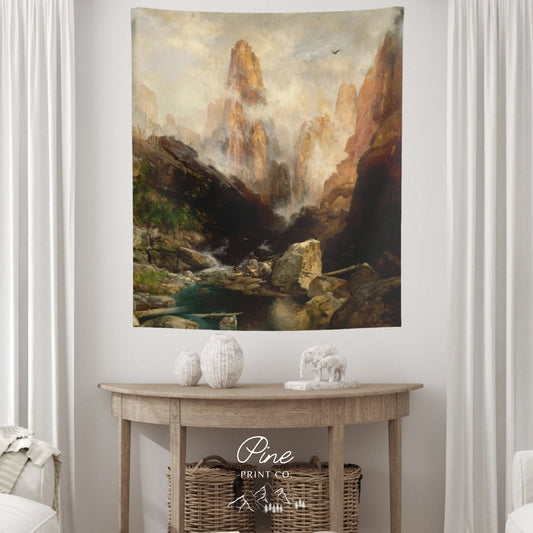 Nature Mountain Painting Vintage Fine Art Wall Tapestry