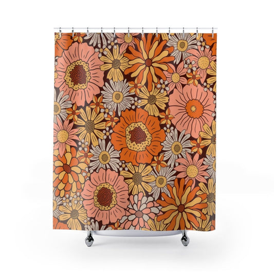 70s Shower Curtain, 70s Decor, Floral Shower Curtain, Floral Decor, 70s Flowers, Retro Shower Curtain, Pink Shower Curtain, Vintage Floral
