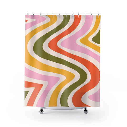 Retro Shower Curtain, Colorful Bathroom, Pink Shower Curtain, 70s Shower Curtain, Retro Bathroom Decor, Green Shower Curtain, Funky Bathroom