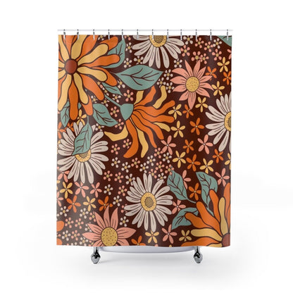 Floral Shower Curtain, Retro Shower Curtain, Brown Shower Curtain, Floral Decor, 70s Shower Curtain, Retro Bathroom, Retro Floral