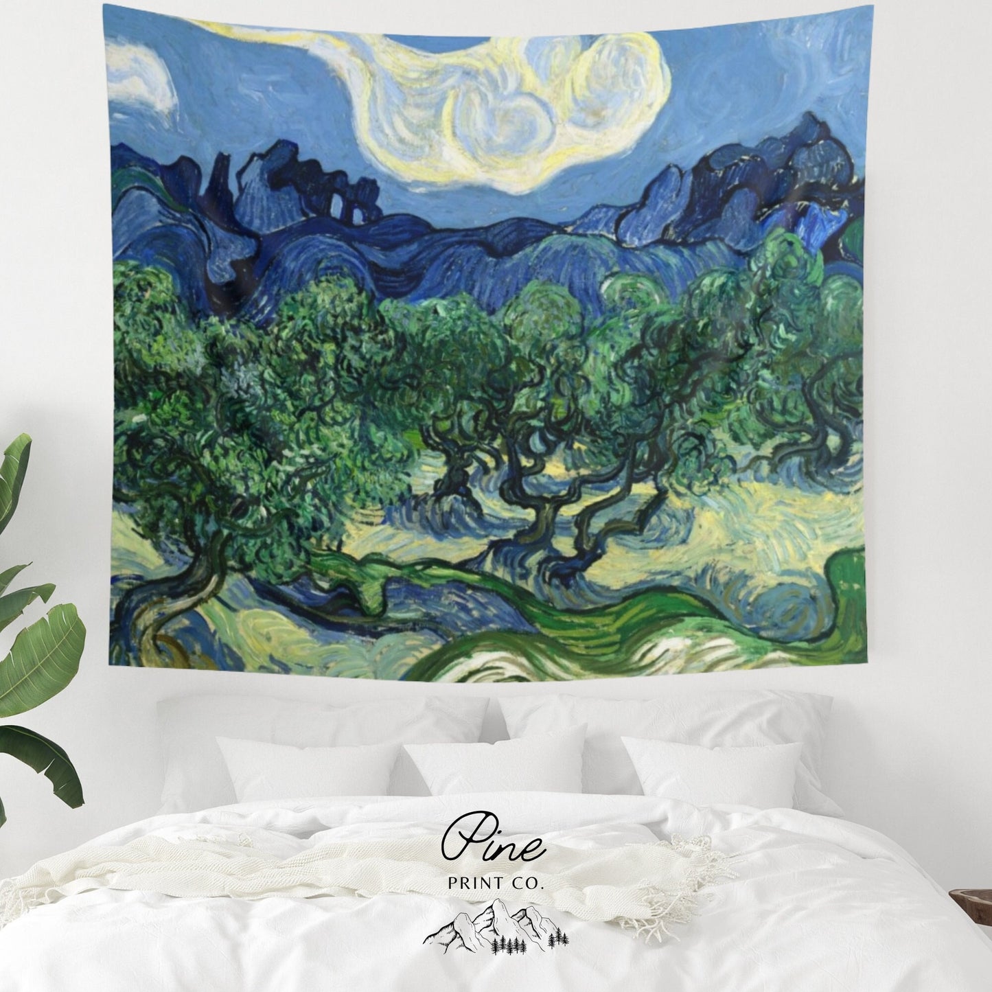 Vincent Van Gogh Blue Green Landscape Wall Tapestry