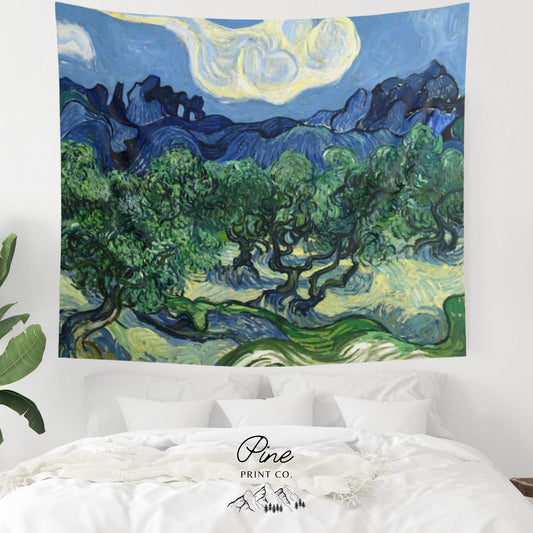 Vincent Van Gogh Blue Green Landscape Wall Tapestry