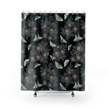 Black Shower Curtain, Moth Decor, Moth Shower Curtain, Nature Bathroom, Gothic Shower Curtain, Floral Shower Curtain, Gothic Bathroom