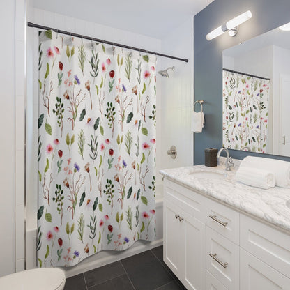 White Shower Curtain, Floral Shower Curtain, Plant Shower Curtain, Flower Bathroom, White Bathroom, Pink Flowers, Floral Home Decor
