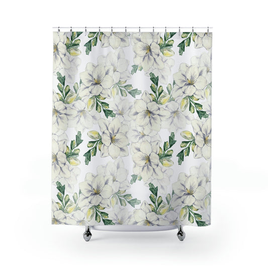 White Bathroom, Floral Shower Curtain, Watercolor Floral, Tropical Bathroom, White Shower Curtain, Hawaiian Decor, White Decor