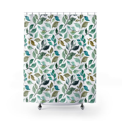 Green Shower Curtain, Botanical Bathroom, Plant Shower Curtain, Watercolor Plants, Nature Bathroom, Plant Pattern, Nature Shower