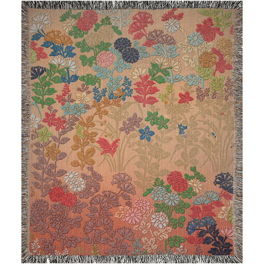 Japanese Blanket, Woven Blankets, Cotton Blanket, Floral Blanket, Nature Blanket, Botanical Blanket, Plant Throw, Asian Blanket, Asian Decor