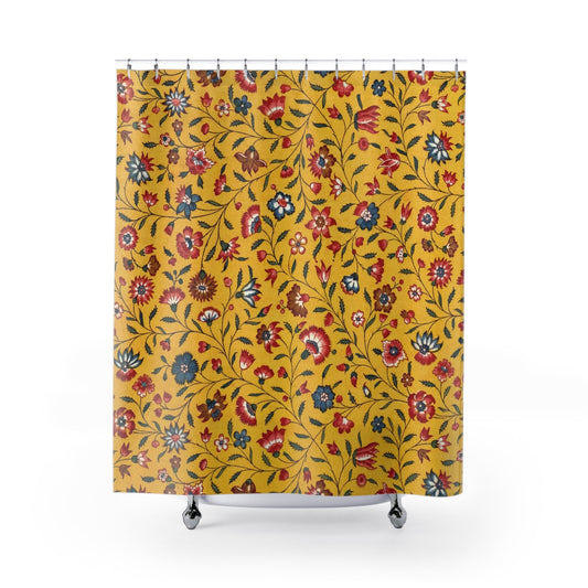 Yellow Bathroom, Shower Curtain, Vintage Floral, Botanical Shower Curtain, Vintage Shower Curtain, Art Shower Curtain, Floral Bathroom