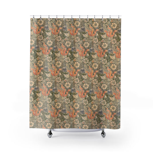 William Morris Decor, Floral Shower Curtain, Floral Bathroom, Vintage Decor, Plant Bathroom, Plant Curtain, 70s Bathroom, John Henry Dearle