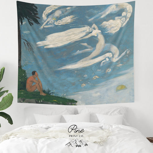 Arnold Peter Weisz Kubincan Vintage Nude Woman Blue Fine Art Wall Tapestry