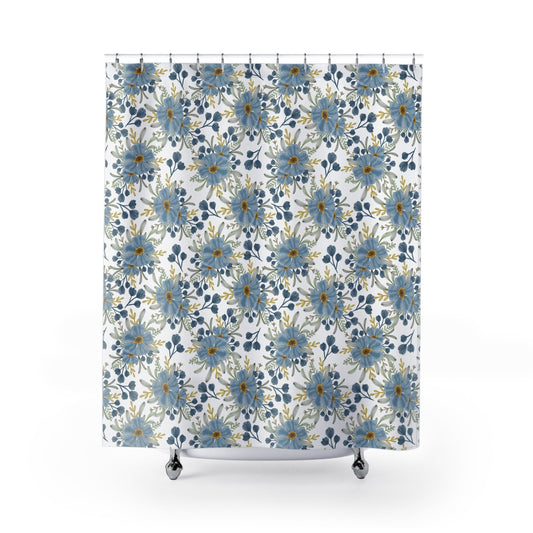 Blue Shower Curtain, Blue Watercolor, Watercolor Shower, Floral Shower Curtain, Blue Bathroom, Floral Bathroom, Boho Shower Curtain