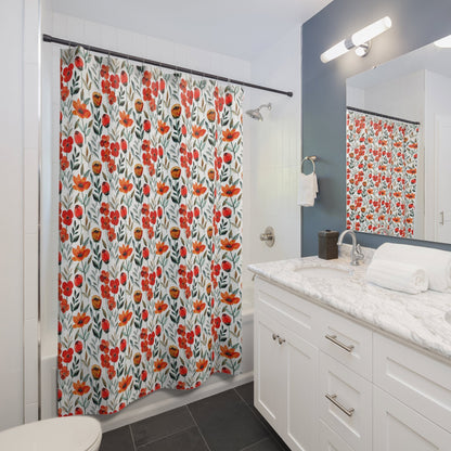 Red Shower Curtain, Plant Bathroom, Red Bathroom, Nature Decor, Botanical Decor, Green Home Decor, Boho Bathroom, Nature Bathroom