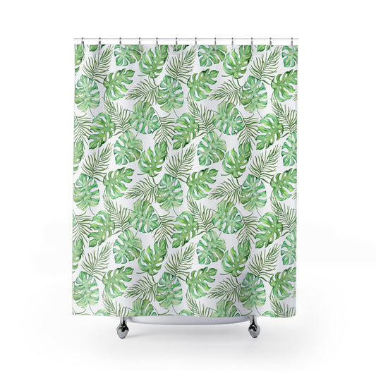 Green Shower Curtain, Plant Bathroom, Green Bathroom, Tropical Curtain, Nature Decor, Botanical Decor, Green Decor, Tropical Bathroom