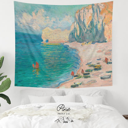 Claude Monet Vintage Beach Ocean Painting Wall Tapestry