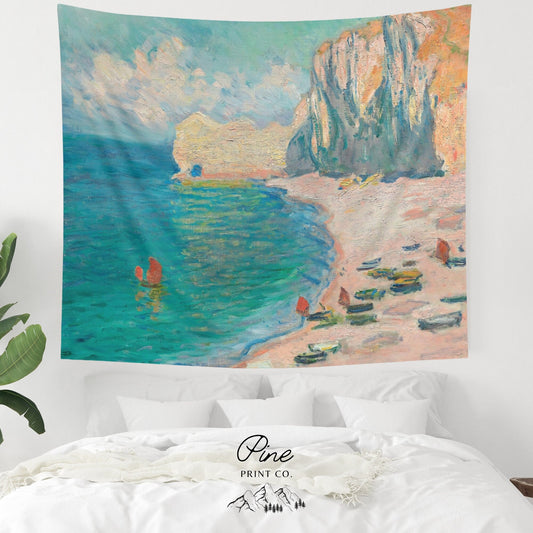Claude Monet Vintage Beach Ocean Painting Wall Tapestry