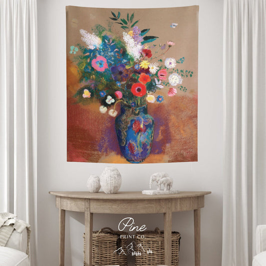 Vintage Flowers Vase Fine Art Wall Tapestry