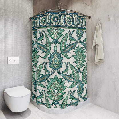 Arabian Shower Curtain, Green Blue Shower Curtain, Teal Bathroom, Green Bathroom, Botanical Decor, Floral Bathroom, Green Nature Pattern