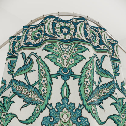 Arabian Shower Curtain, Green Blue Shower Curtain, Teal Bathroom, Green Bathroom, Botanical Decor, Floral Bathroom, Green Nature Pattern