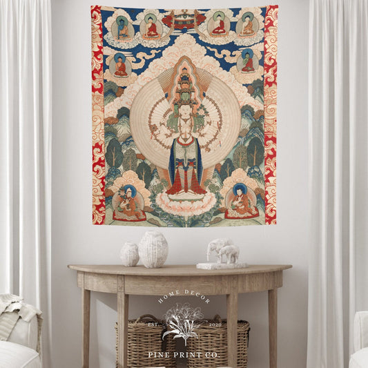 Vintage Buddhist Fine Art Chinese Wall Tapestry