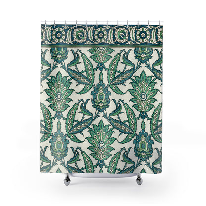 Arabian Shower Curtain, Green Blue Shower Curtain, Teal Bathroom, Green Bathroom, Botanical Decor, Floral Bathroom, Green Nature Pattern