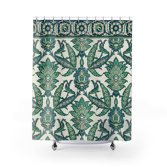 Arabian Shower Curtain, Green Blue Shower Curtain, Teal Bathroom, Green Bathroom, Botanical Decor, Floral Bathroom, Green Nature Pattern