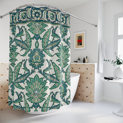 Arabian Shower Curtain, Green Blue Shower Curtain, Teal Bathroom, Green Bathroom, Botanical Decor, Floral Bathroom, Green Nature Pattern