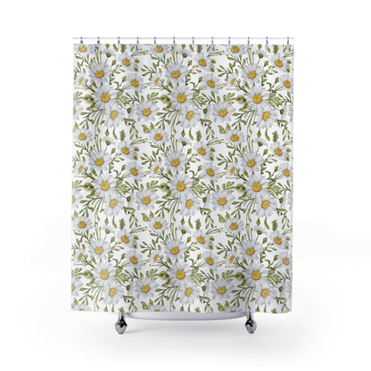 White Shower Curtain, Floral Bathroom, Floral Curtain, White Bathroom, Nature Bathroom, Botanical Decor, Daisy Decor, Flower Home Decor