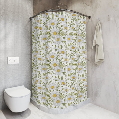 White Shower Curtain, Floral Bathroom, Floral Curtain, White Bathroom, Nature Bathroom, Botanical Decor, Daisy Decor, Flower Home Decor